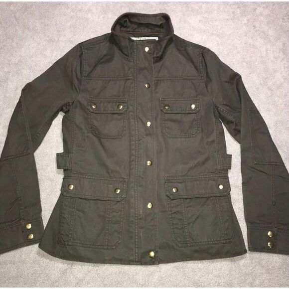J Crew Boyfriend Field Jacket Women's Medium Military‎ Olive Green Gold Button - Picture 11 of 15